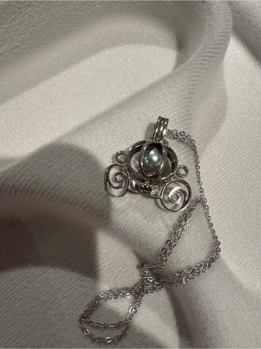 Cinderella Carriage Sterling Silver Pearl Holder Necklace, with Pearl included!